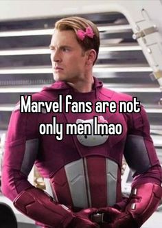 a man in a pink suit with the words marvel fans are not only men imago