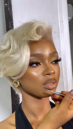 Glam Natural Hairstyles For Black Women, Short Blonde Wig Black Women, Blonde Slick Back Hair Black Women, Short Cut Hair Styles For Black Women, Goat Hairstyle, Blonde Mullet Black Women, Older Black Woman Hairstyle, Wedding Hairstyles For Short Hair Black Women, Short Wigs For Black Women Pixie Cuts