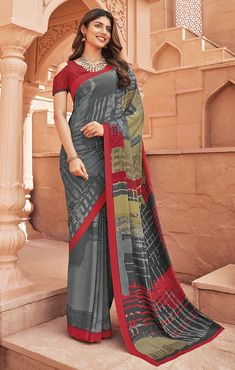 This Saree is Ready to Wear (With Fall and Pico Done). A designer saree Gray & Maroon in color. It has intricate design all over the saree. This saree is a suitable amalgamation of style and grace that is required from an ethnic wear. The saree is ideal for any formal gathering. The saree comes with an unstitched blouse of corresponding color and design as shown in the picture. Crepe Designer Gray & Maroon Color Saree Fabric Type: CrepePrimary Color: GraySecondary Color(s): Maroon Saree Length: Maroon Saree, Saree Petticoat, Full Sleeve Blouse, Crepe Silk Sarees, Latest Indian Saree, Lehenga Skirt, Indian Sarees Online, Ready To Wear Saree, Half Sleeve Blouse