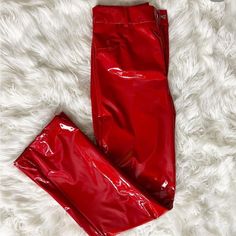 Never Worn Red Latex Straight Pants Wearing Red, Pants Color, Straight Pants, Lady In Red, Pant Jumpsuit, Straight Leg, Pants For Women, Mens Accessories, Building