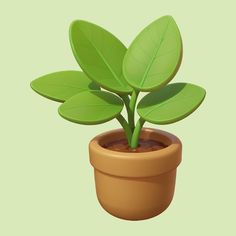 a small potted plant with green leaves in it's center, on a light green background