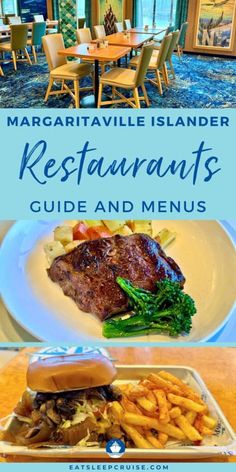 the restaurant and menus at margaritaville island resort are featured in this postcard