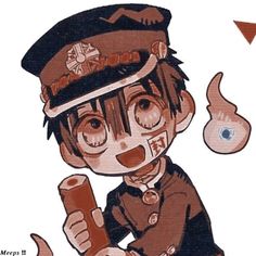 a drawing of a boy in uniform holding a cell phone and pointing at the camera