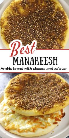 the best mankesh bread with cheese and zaata is on a white plate