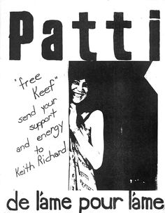 a black and white poster with the words patti written on it's side