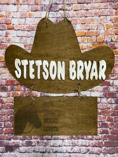 "Cowboy hat baby door hanger, nursery, hospital door hanger, personalized, children's room, baby gift idea hat measures 19\" by 15\" and stat board is 14\" by 6\" name can be cut out of hat or made in 3D can pick any colors or stain." Baby Door Hanger, Hospital Door Hanger, Hospital Door Hangers, Baby Door Hangers, Gender Reveal Party Theme, Hospital Door, Baby Door, Western Babies, Room Baby