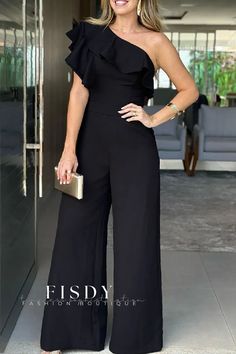 Fisdy - Monos con cuello asimétrico sin espalda para un look casual con estilo Counseling Outfits, Solid Jumpsuit, One Shoulder Jumpsuit, Jumpsuit Elegant, Jumpsuit Pattern, Party Gowns, Spring Outfits Casual, Casual Summer Outfits