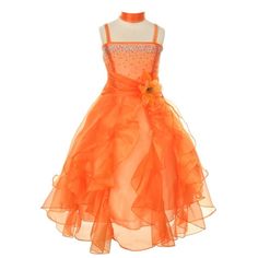 1101_orange_6.jpg?0 Dresses With Scarf, Long Silver Dress, Long Ruffled Skirt, Cascading Dress, Ruffle Flower Girl Dress, Long Ruffle Dress, Girls Ruffle Dress, Orange Dresses, Girls Couture