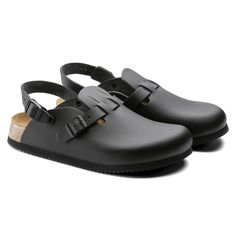 Kay SL Leather Black | BIRKENSTOCK Black Clogs With Buckle Closure For Workwear, Black Workwear Clogs With Buckle Closure, Slingback Black Clogs With Buckle Closure, Waterproof Leather Closed Toe Clogs, Black Slingback Clogs With Buckle Closure, Leather Slip-resistant Clogs For Outdoor, Black Birkenstock, Women's Clogs, Nursing Shoes