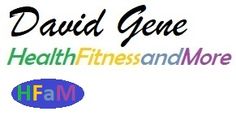 the words david gene health fitness and more are in black letters on a white background