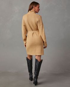 ● Turtleneck ● Center Front Seam ● Waist Tie ● Midi Length ● Ribbed Knit Fabric ● 50% Viscose 30% Polyester 20% Nylon ● Hand Wash Cold, Line Dry Ribbed Knit Fabric, Western Wear Dresses, Mini Sweater, Mini Sweater Dress, Dresses By Length, Wrap Sweater, Black Friday Shopping, Fall Shopping, New Tops