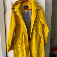 Only Own Few Times Amazing Yellow Raincoat Fitted Casual Raincoat For Fall, Casual Hooded Pea Coat For Spring, Casual Yellow Raincoat For Fall, Yellow Raincoat With Pockets For Fall, Yellow Long Sleeve Raincoat For Spring, Long Sleeve Yellow Raincoat For Spring, Yellow Long Coat For Fall, Yellow Raincoat Outfit, Yellow Hooded Rainy Season Outerwear