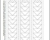 four rows of white paper with lines and dots on the bottom, one row is lined up