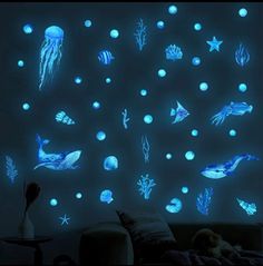 glow in the dark wall decals with sea animals and jellyfishs on them