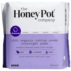 Wake up feeling clean and refreshed with our Overnight Herbal Pads. These overnight pads with wings are made with a super soft OCS certified organic cotton cover and an ultra-absorbent pulp core for added protection. Infused with essential oils, which creates a "cooling" sensation making for a more peaceful period. Our overnight sanitary pads with wings are dermatologist approved and designed by humans with vaginas, for humans with vaginas, which means which means you'll get your zzz's without Fascia Blaster, The Honey Pot, Feminine Wipes, Victoria Secret Body Mist, Period Pads, Feminine Wash, Menstrual Pads, Aloe Plant, Feminine Care