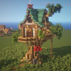 a tree house in the middle of a field