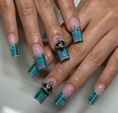 Plaid Nail Art, Cherry Nails, Cute Acrylic Nail Designs, Nail Ring, Hot Nails