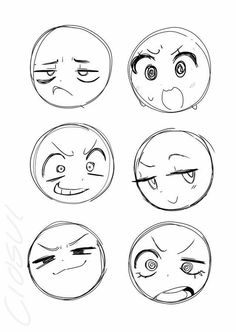 four different faces drawn in black and white, each with an angry look on their face