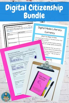 the digital citizenship bundle includes two books, a binder and a clipboard