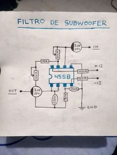 an electronic circuit diagram for a subwoofer with the following instructions on it