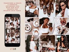 a collage of photos with different women in white outfits and coffee mugs on them