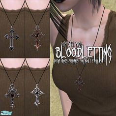 an animated image of a woman with cross necklaces on her chest and the words blood letting