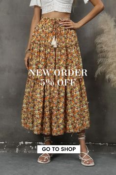 Fashion Vacation Bohemian Casual Loose Fungus Pleated Floral Skirt Bohemian Midi Skirt For Spring, Bohemian Relaxed Fit Skirt For Spring, Spring Bohemian Relaxed Skirt, Bohemian Maxi Skirt With Floral Print, Bohemian Flared Maxi Skirt With Floral Print, Spring Boho Print Relaxed Skirt, Boho Print Tiered Skirt For Spring, Spring Multicolor Boho Skirt, Spring Boho Print Maxi Skirt