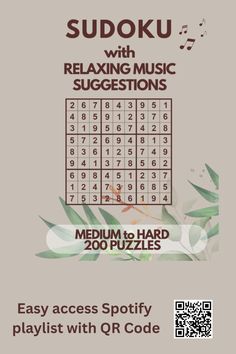 sudoku with relaxing music suggestions - medium to hard playlist with qr code