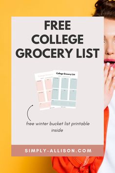 a woman holding up a free college grocery list