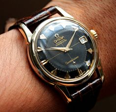 Omega Watch Vintage, Mens Jewerly, Timeless Watches, Omega Watches, Vintage Timepiece, Omega Constellation, Amazing Watches, Leather Gear, Vintage Omega