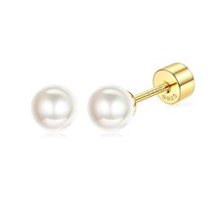 PRICES MAY VARY. ELEGANT PEARL EARRINGS - The classic round design white pearl earrings are a indispensablef jewelry that every chic and elegant woman deserves to own. Our pearl earrings stud available in sizes: 4-6mm. There are always one that you like the most. HYPOALLERGENIC EARRINGS -- Our pearl studs earrings are made of High-Quality 925 Sterling Silver, Nickel-Free, Lead-Free, Hypoallergenic stud earrings for sensitive skins. 18K gold plated/white gold plated adds shine to the pearls earri Pearl Earrings Studs, Small Pearl Earrings, Real Pearl Earrings, Long Pearl Earrings, Silver Pearl Earrings, White Pearl Earring, Flat Back Earrings, Faux Pearl Earrings, Bride Earrings