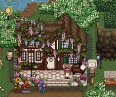 Spring Stardew Valley Mods House, Sdv Spring Crops, Spring Fish Stardew Valley, Stardew Valley Spring Guide, Stardew Valley Crops Seasons, Stardew Valley Spring Calendar, Farmhouse Outside, Stardew Mods, Black Tree