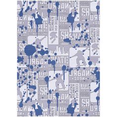 a blue and white rug with different designs on it, including the words that mean to be