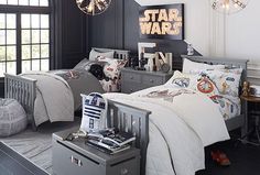 a star wars themed bedroom is shown in this image