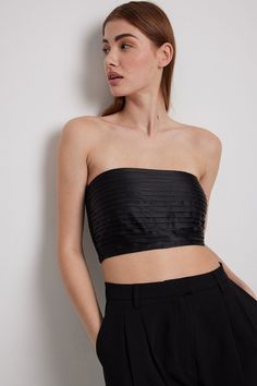 This tube top is cropped and ruched and features an inner silicone trim and a smocked back. Satin Tube Top, Tube Top Black, Future Fashion, Bandeau Top, Na Kd, Shirts & Tops, Tube Top, T Shirt Top, Industrial Style