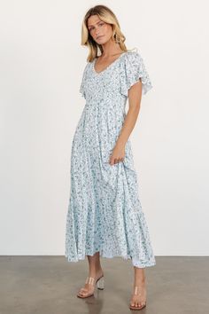 Joanie Smocked Dress | White + Sage Sun Dresses Modest, Smocked Maxi Dress, Dusty Teal, Formal Wear Dresses, Semi Casual, Baltic Born, Midi Dress Style, White Sage, Smocked Dress