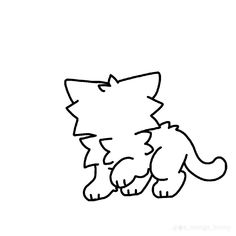 a black and white drawing of a cat sitting on the ground with its paw up