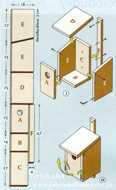 the diagram shows how to make a birdhouse with two doors and one door open