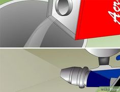 two pictures showing the process of filling a gas pump