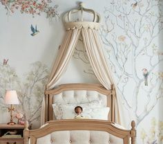 Princess Crown Cornice and Sheers | Pottery Barn Kids Wooden Crown Decoration, Royal Princess Nursery, Magic Kingdom Nursery, Classy Princess Bedroom, Canopy Toddler Bed, Ballet Themed Nursery, Modern Princess Bedroom, Crown Canopy Over Bed, Swan Lake Nursery Theme