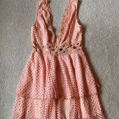 -Never Worn, Tags Still Attached -Super Pretty Pink/Peach Lace Detailing -Zipper Closure In Back -Peach Underskirt Layer -Misdsection See Though Lace -The Lace Looks Slightly Discolored In The Picture But It Matches The Rest Of The Dress In Person! Apricot V-neck Mini Dress For Summer, Summer V-neck Mini Dress In Apricot, Summer V-neck Apricot Mini Dress, Fitted V-neck Mini Dress In Apricot, Fitted Apricot Mini Dress With V-neck, Fitted Apricot V-neck Mini Dress, Peach Mini Dress For The Beach, Summer Peach Mini Dress For Day Out, Peach V-neck Mini Dress For Beach