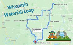 a map shows the location of wisconsin's waterfall loop and where it is located