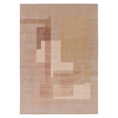 a beige rug with squares and lines on the bottom, in different shades of brown