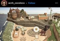 an animated image of a beach with flowers and plants