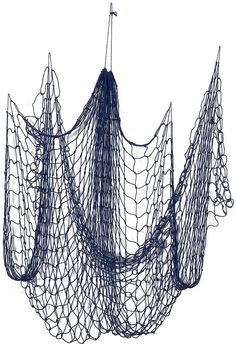 an artistic sculpture made out of wire on a white background with the image of several large objects hanging from it's sides