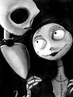 a drawing of jack and sally from the nightmare