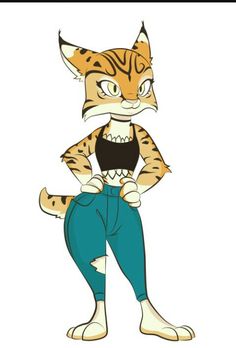 an image of a cartoon cat wearing blue jeans and a black tank top with the words,