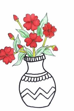 Flower Vase Drawing Step By Step | ফুলদানী ড্রইং - ফুলের টব আঁকা | Ridrup Drawing Flower Pot Drawing, Flower Vase Drawing, School Drawings, Vase Drawing, Fruit Drawing, Alpona Design, Pic Art, Fruits Drawing