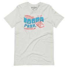 a white t - shirt with the words vodra park on it and an image of a