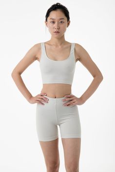 8382 - Cotton Spandex Bike Shorts – Los Angeles Apparel Seamless Cotton Activewear Shorts, Sporty Crop Top For Loungewear, Athleisure Short Length Crop Top For Loungewear, Athleisure Short Crop Top For Loungewear, Short Athleisure Crop Top For Loungewear, White Seamless Biker Shorts Athleisure, White Seamless Athleisure Biker Shorts, Sporty Seamless Biker Shorts For Loungewear, Sporty Fitted Cotton Biker Shorts